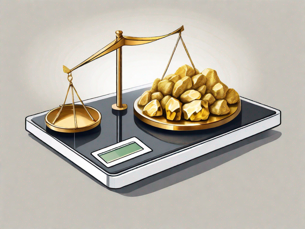 A gold nugget weighing on a digital scale